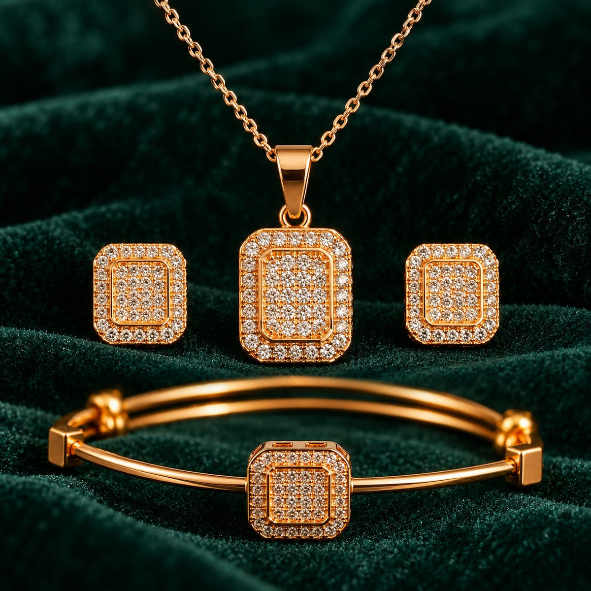 ANNIAURA gold-tone square AD stud earrings With Bracelet