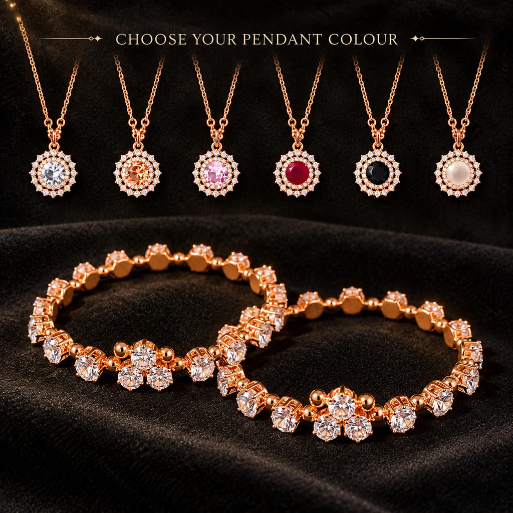 Gold-Tone Pendant & Double Bracelet Combo Set