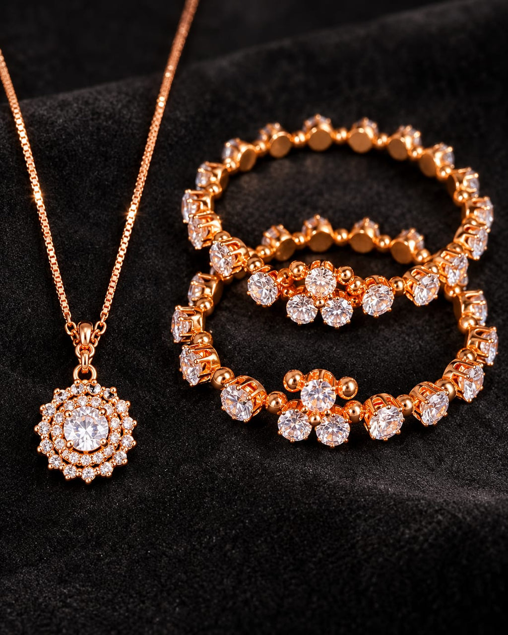 Gold-Tone Pendant & Double Bracelet Combo Set